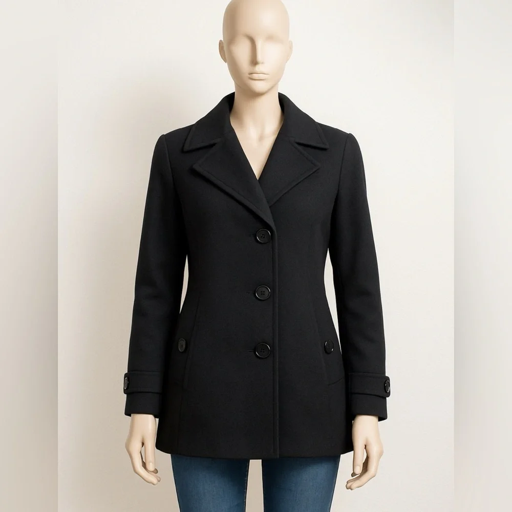 Calvin Klein Wool Cashmere Blend Peacoat Women’s 10 P Black Jacket Lined